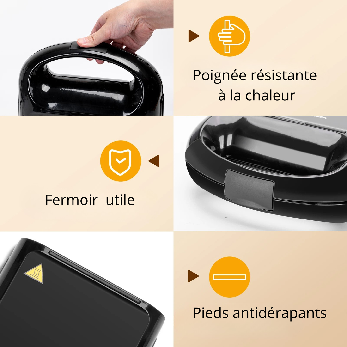 Avantage poigne avec fermoir pieds       antidérapants