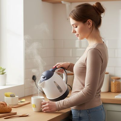 Bouilloire portable pour voiture - vue de côté avec prise allume-cigare