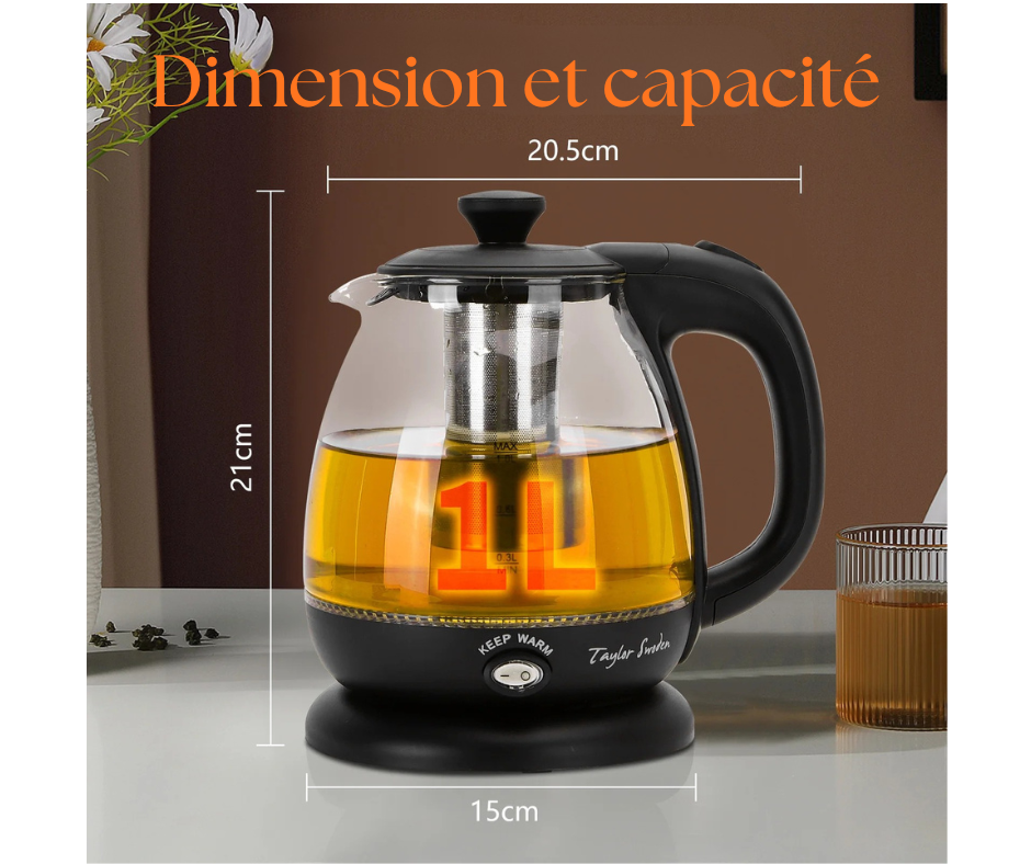 Bouilloire électrique et théière - en verre, 2200W 1 litre | Deluxe | ElegaTherm