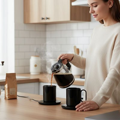 Chauffe tasse USB femme boire deux café chaud