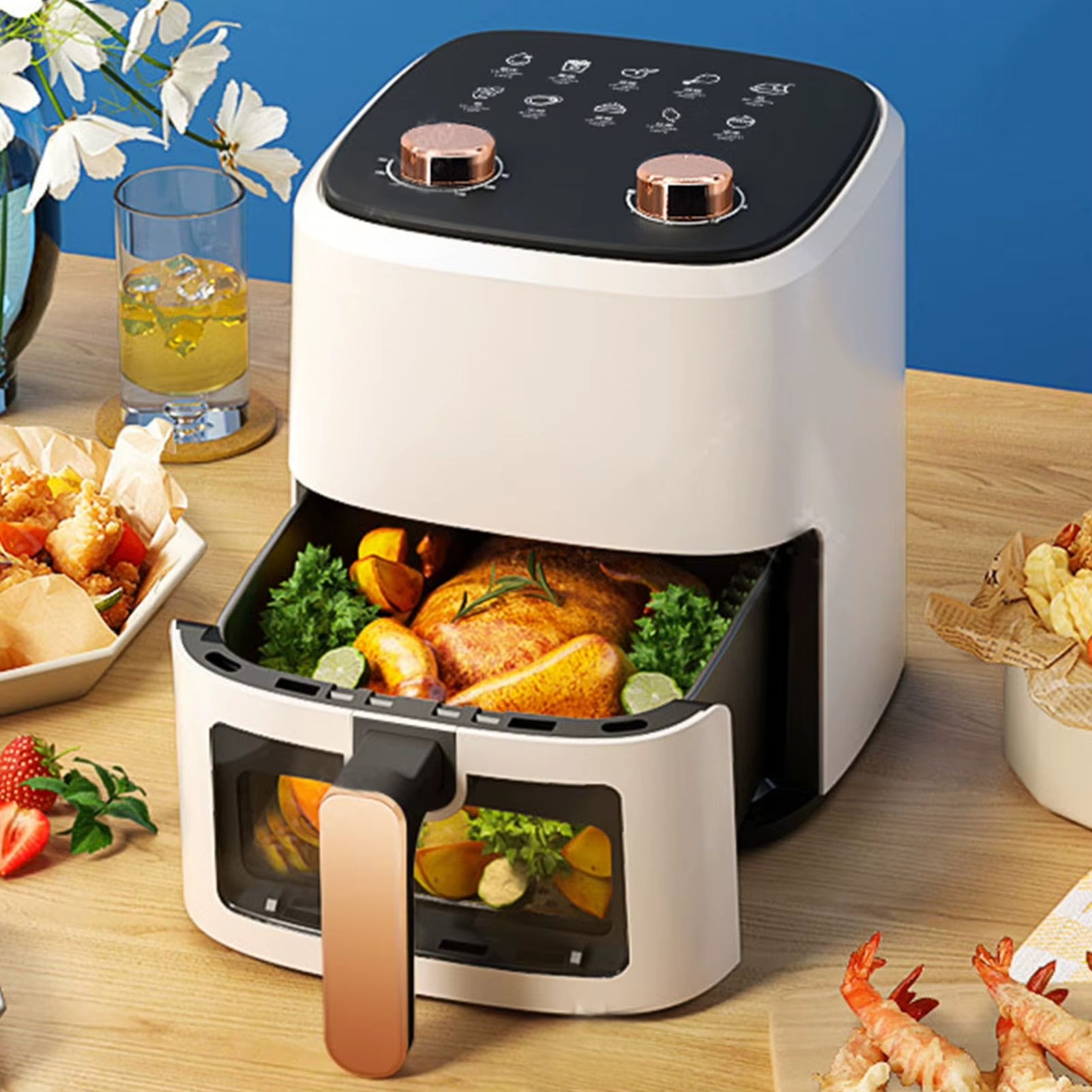 Friteuse air chaud cuisson poulet citron