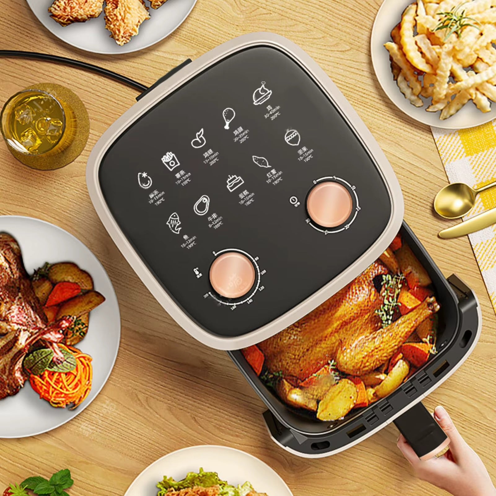 Friteuse air chaud cuisson poulet roti