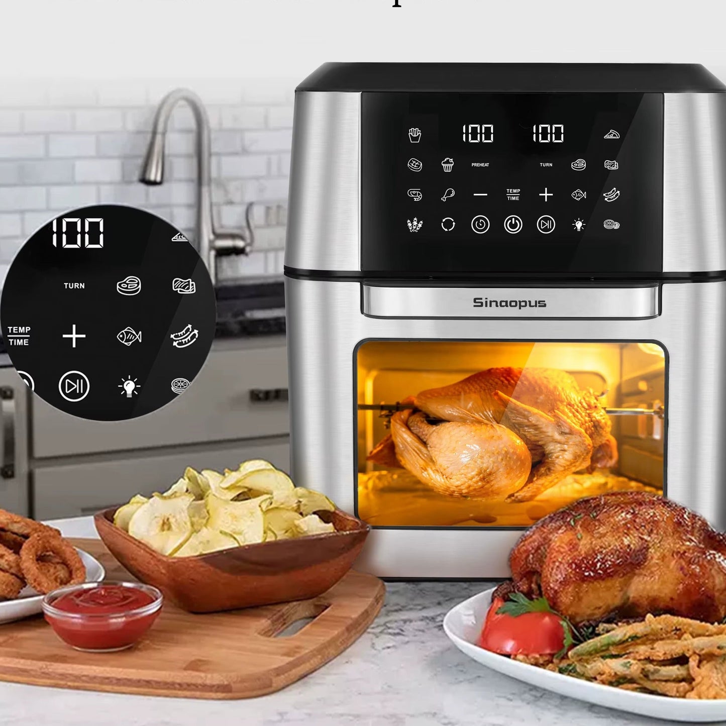 Friteuse air chaud repas poulet grillé accompagnement