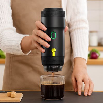 Machine expresso manuelle main coule tasse café table