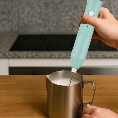 Mousseur Lait Silencieux couleur bleu mousse lait tasse