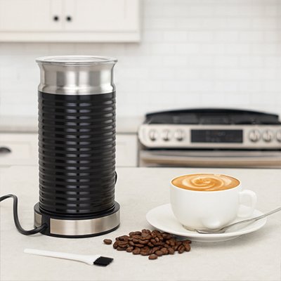Mousseur Lait electrique BaristaCraft  tasse cafe grains cafe 