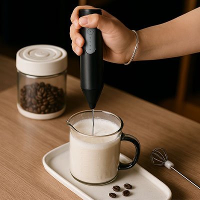 Mousseur a lait noir mousse tasse lait pot cafe