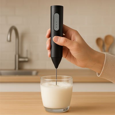 Mousseur a lait noir mousse verre lait 
