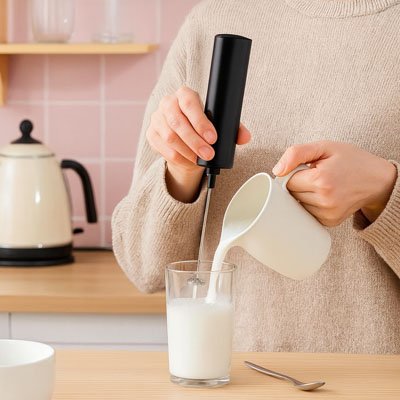 Mousseur lait electrique verse lait verre