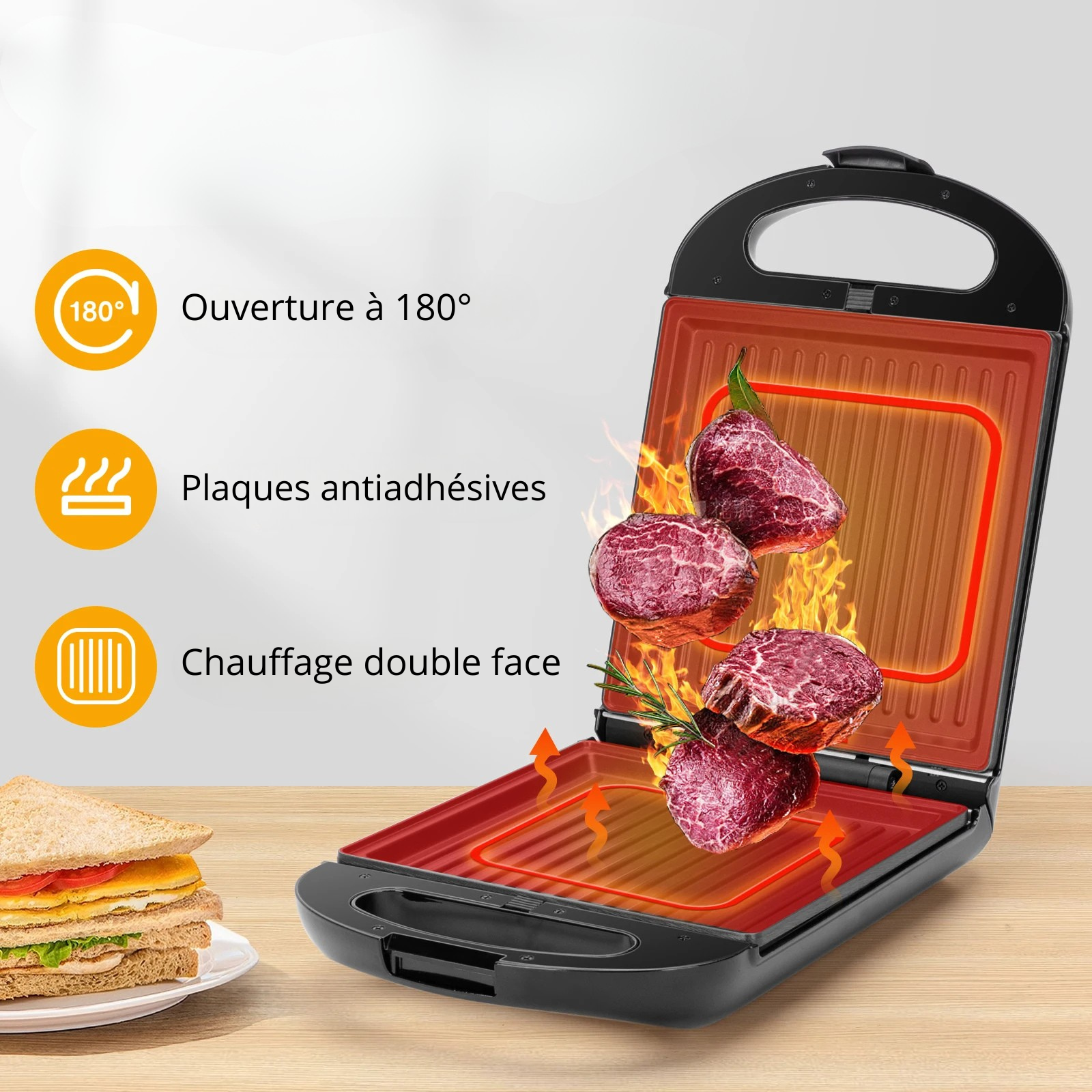 Ouverture 180 degré antiadhésive cuisson des deux cote