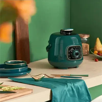 autocuiseur vert table nappe
