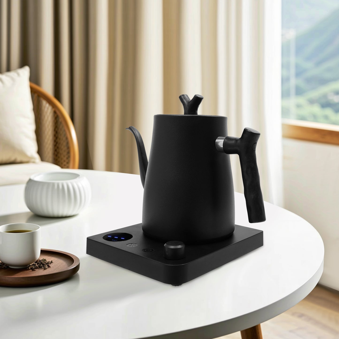 bouilloire intelligente noir table démonstration