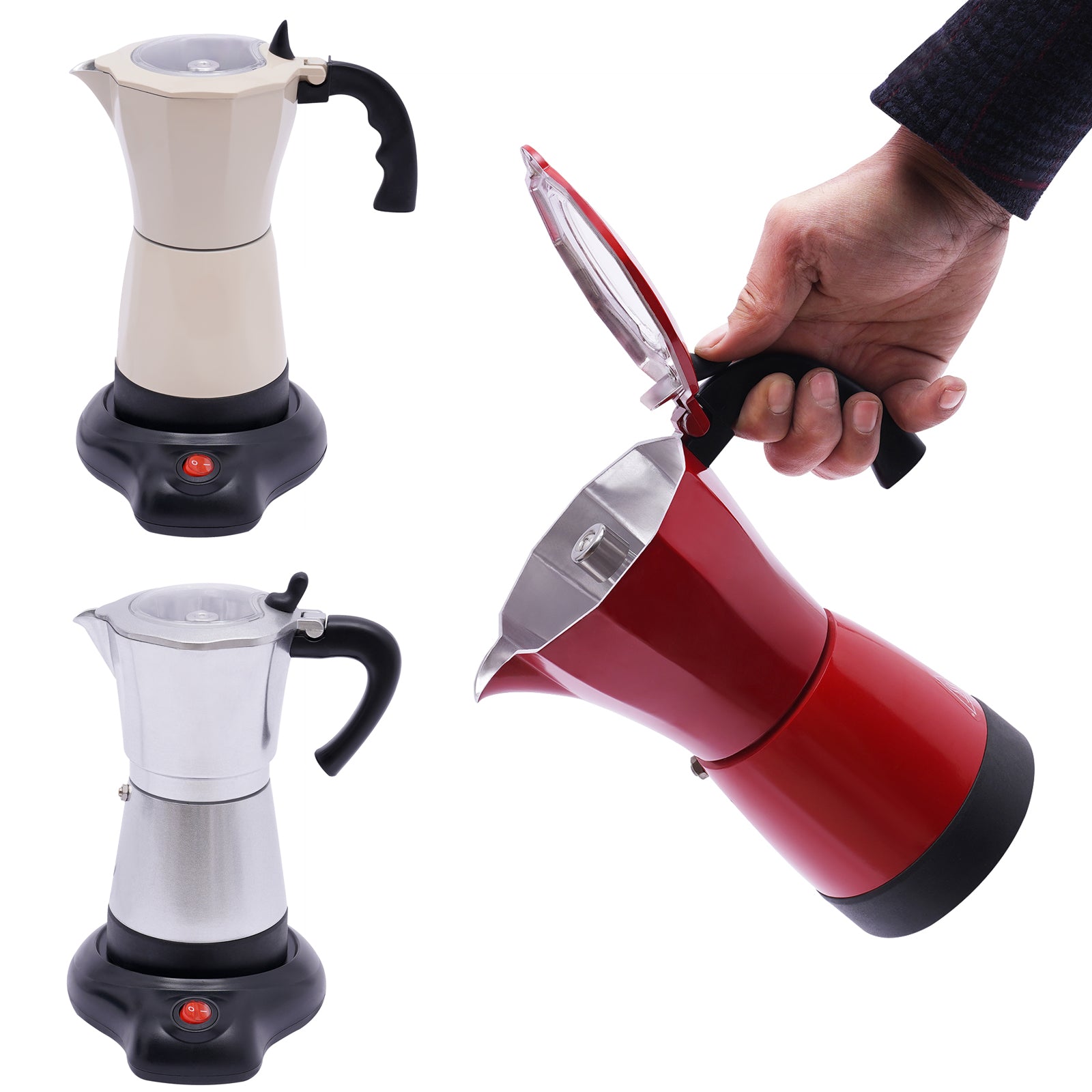 cafetiere italienne couleur rouge argent blanc verser