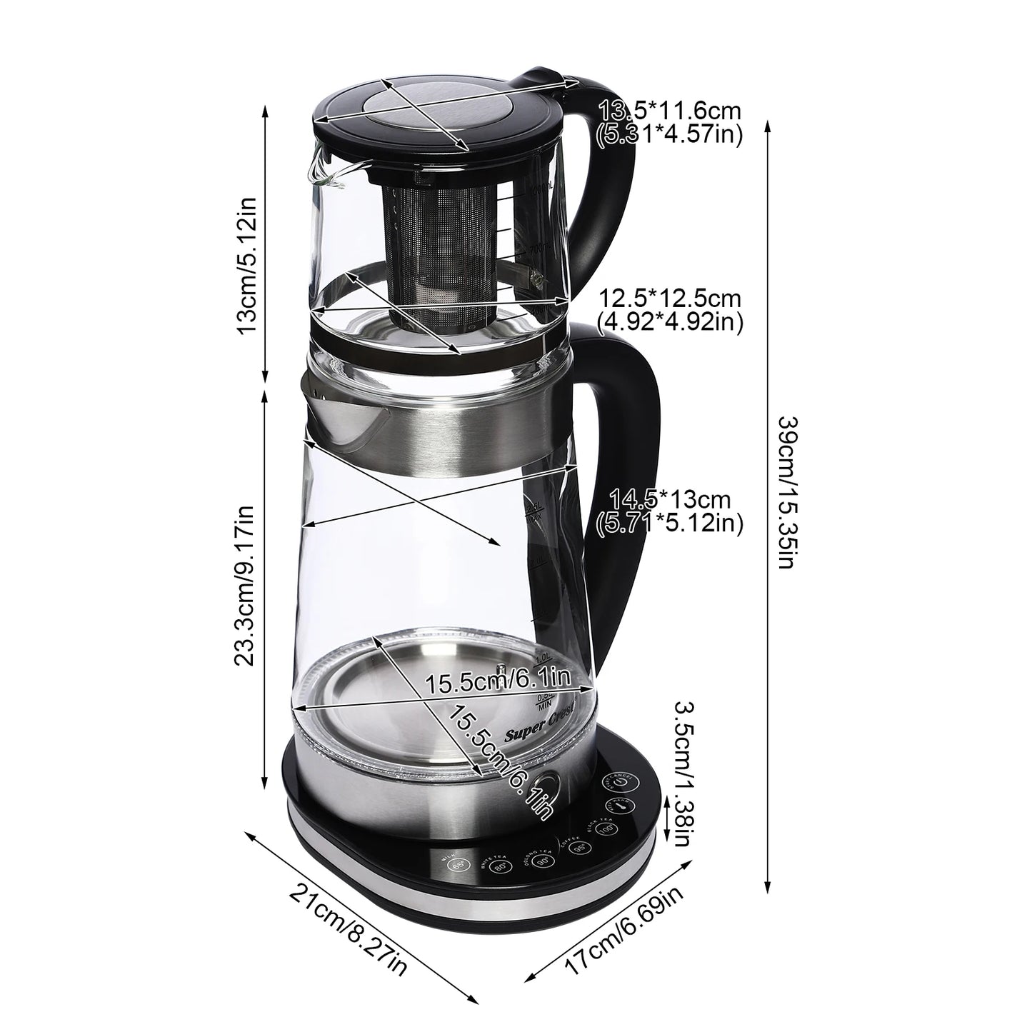 Ensemble bouilloire et théiere dimension 