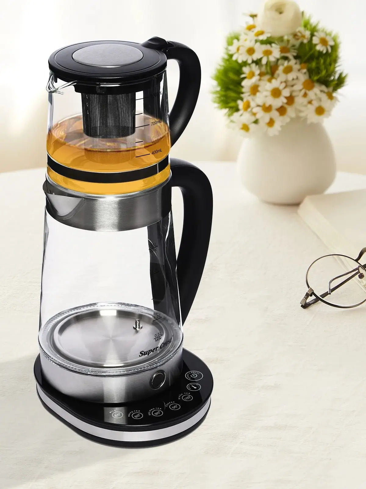 Ensemble bouilloir et théiere socle chauffant